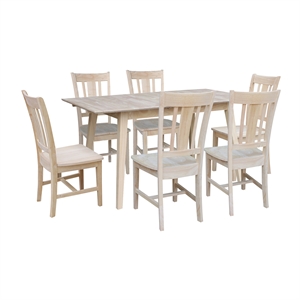 International Concepts Solid Wood 7-Piece Extension Dining Set Unfinished 60&quot Butterfly Leaf Table and 6 Matching Mission Chairs