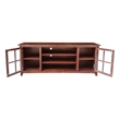 Solid Wood TV Stand Console with Glass Doors and Open Shelves