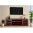 Solid Wood TV Stand Console with Glass Doors and Open Shelves