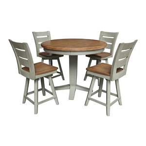 Solid Wood 44&quot Round Top Pedestal Dining Table with Four Stools