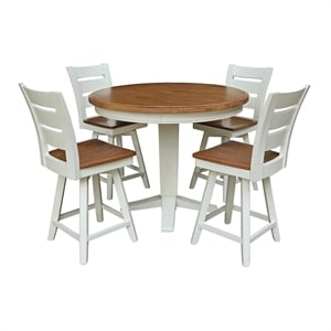 Solid Wood 44&quot Round Top Pedestal Dining Table with Four Stools