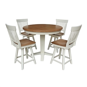 International Concepts Solid Wood 44&quot Round Top Pedestal Dining Table with Four Stools