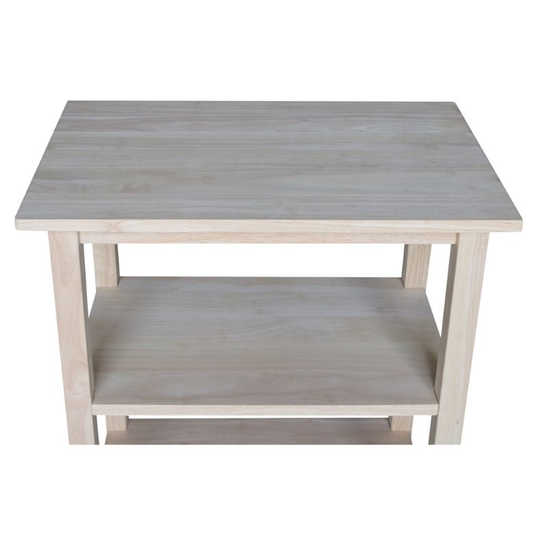 International Concepts Unfinished Wood Microwave Kitchen Cart in Natural