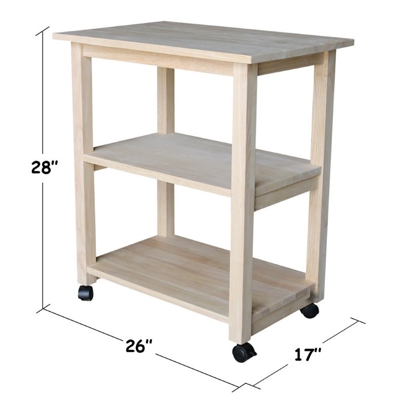 International Concepts Unfinished Wood Microwave Kitchen Cart in Natural