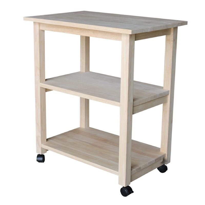 International Concepts Unfinished Wood Microwave Kitchen Cart in Natural