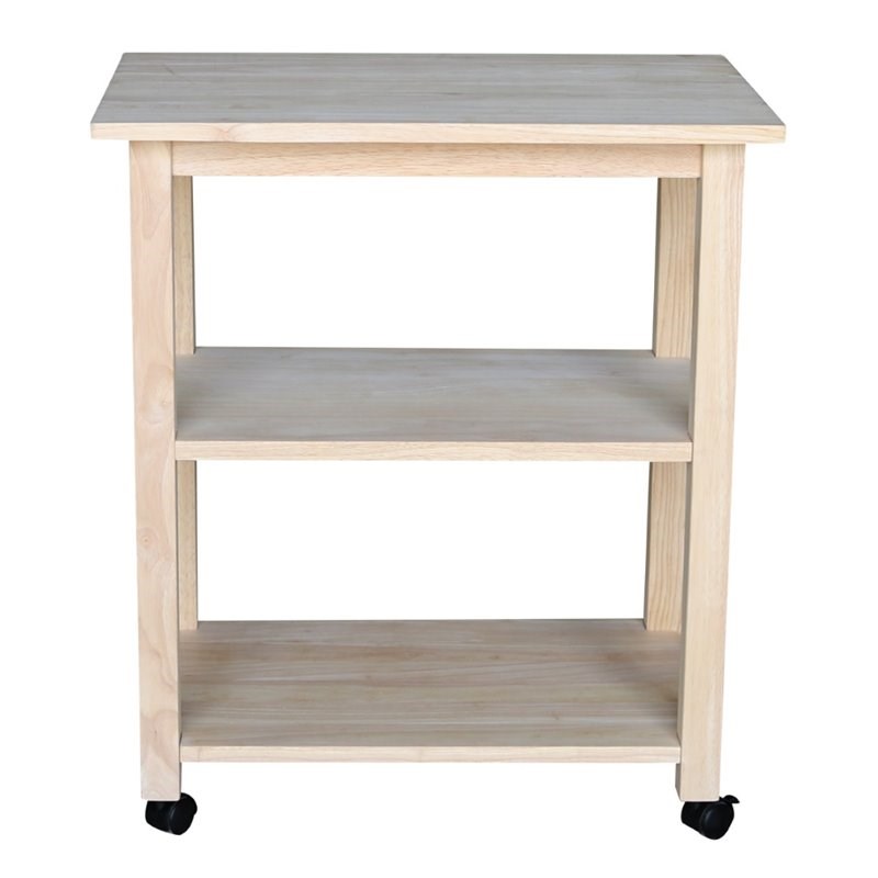 International Concepts Unfinished Wood Microwave Kitchen Cart in Natural