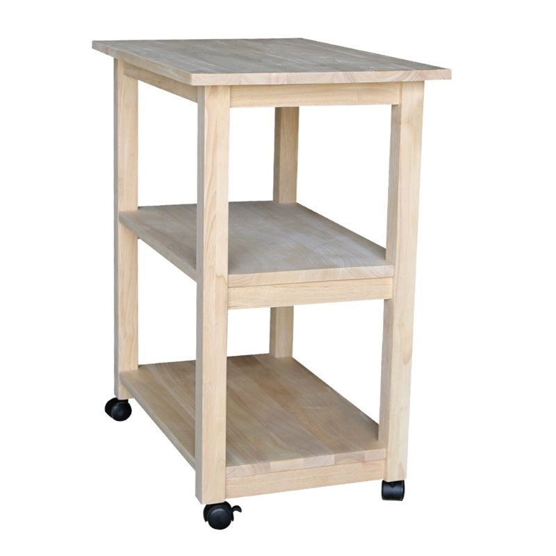 International Concepts Unfinished Wood Microwave Kitchen Cart in Natural