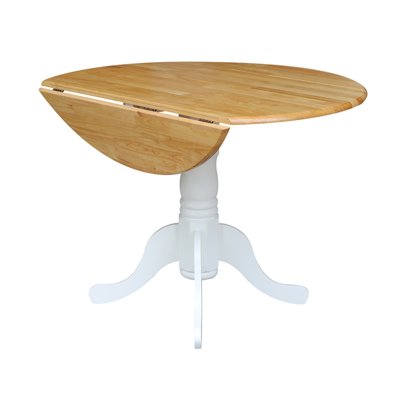 International Concepts Dual Drop Leaf Casual Dining Table in White and Natural