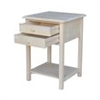 International Concepts Solid Wood Unfinished Lamp Table with 2 Drawers