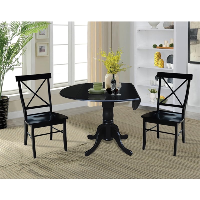 International Concepts 3 Piece Dining Set with X-Back Chairs in Black