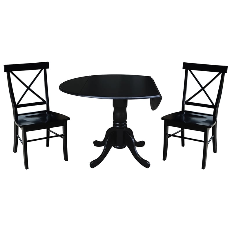 International Concepts 3 Piece Dining Set with X-Back Chairs in Black