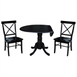 International Concepts 3 Piece Dining Set with X-Back Chairs in Black