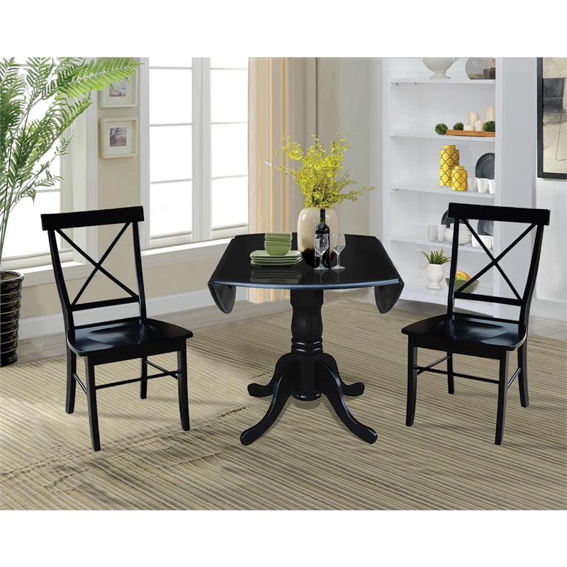 International Concepts 3 Piece Dining Set with X-Back Chairs in Black