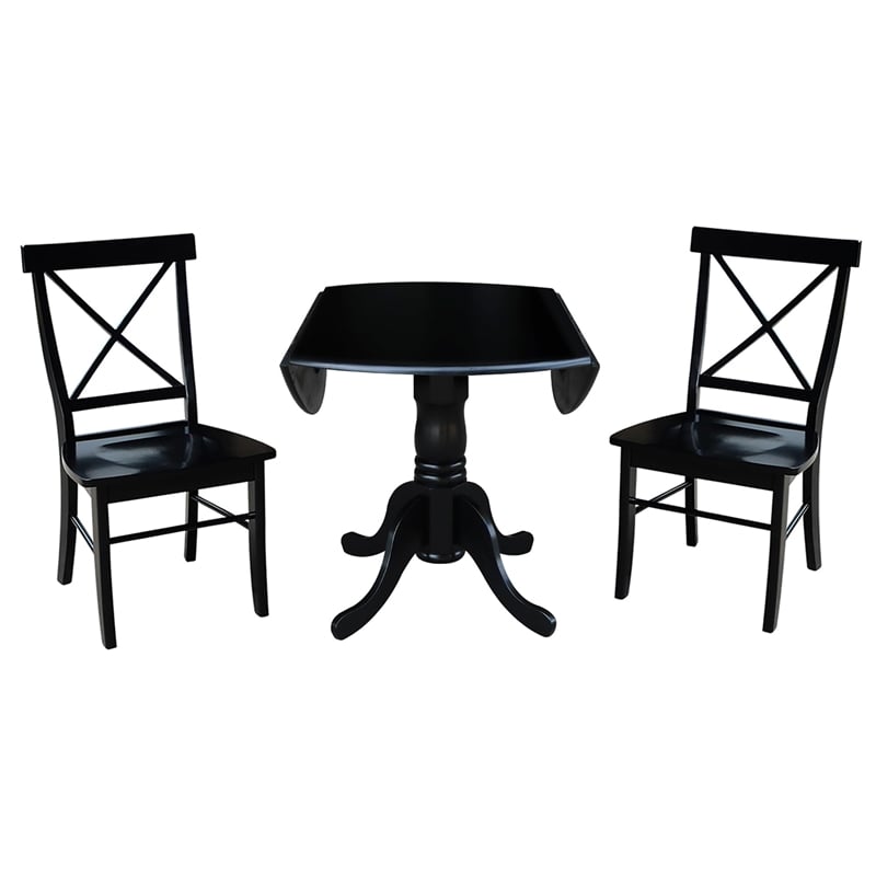 International Concepts 3 Piece Dining Set with X-Back Chairs in Black