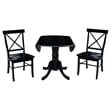 International Concepts 3 Piece Dining Set with X-Back Chairs in Black