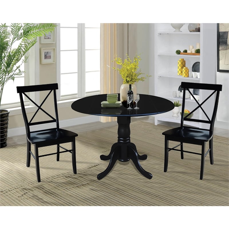 International Concepts 3 Piece Dining Set with X-Back Chairs in Black