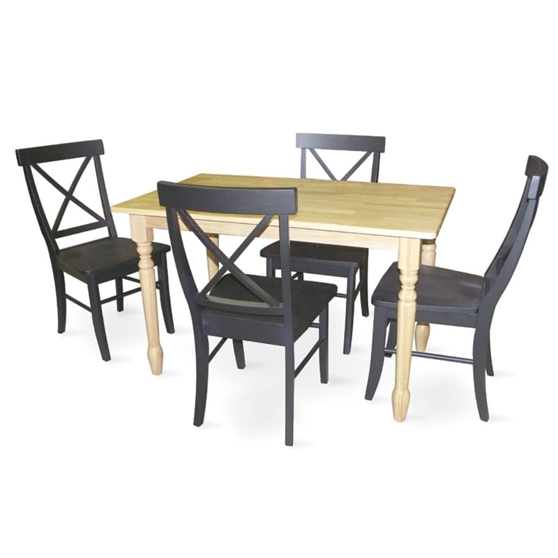 International Concepts 5 Piece Solid Wood Dining Set in Natural/Black