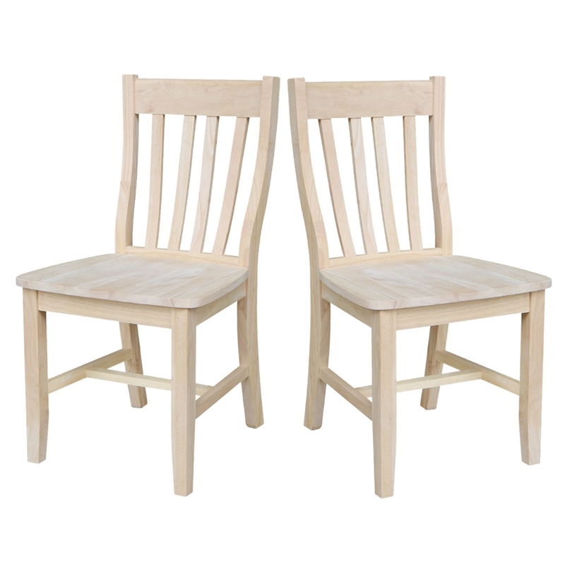 International Concepts Solid Wood Cafe Dining Chairs in Unfinished - Set of 2