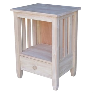 International Concepts Unfinished Mission Wood Tall End Table with Drawer