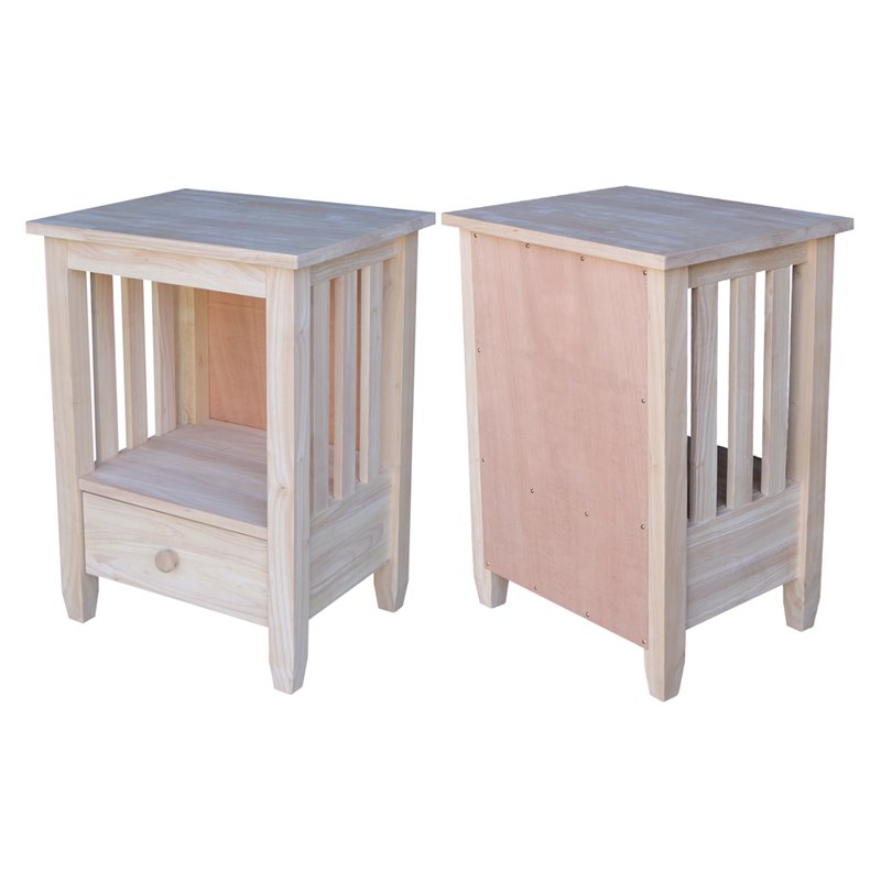 International Concepts Unfinished Mission Wood Tall End Table with Drawer