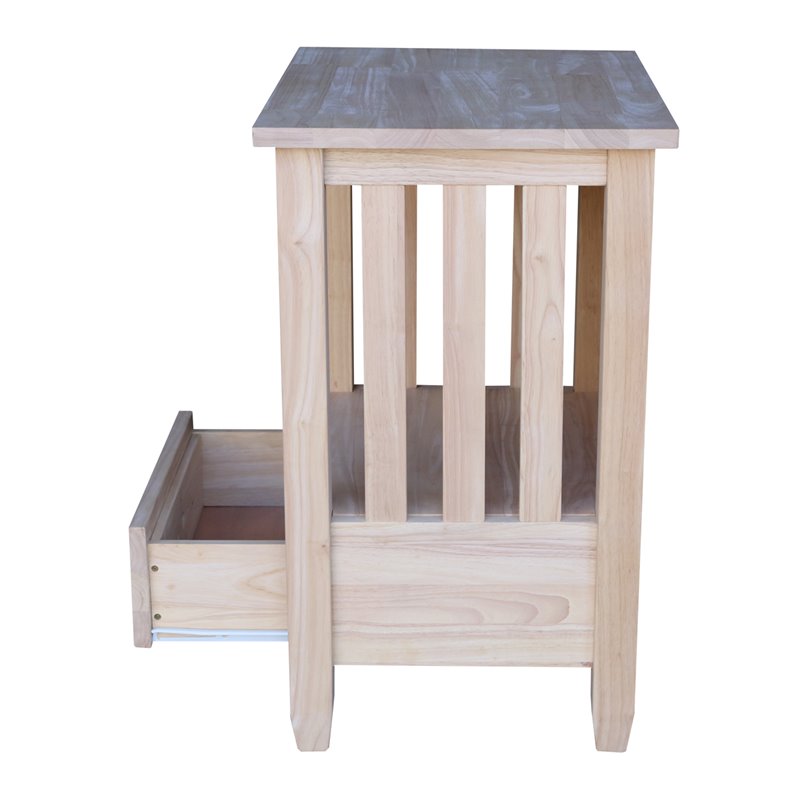 International Concepts Unfinished Mission Wood Tall End Table with Drawer
