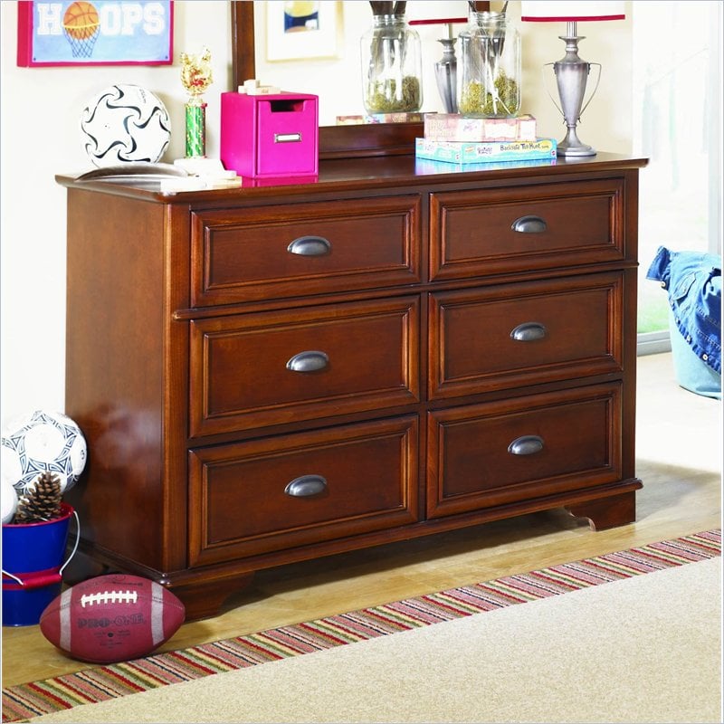 Lea Deer Run 6 Drawer Double Dresser in Brown Cherry   625 261