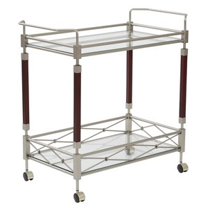 melrose serving cart with clear tempered glass and nickel brush metal frame
