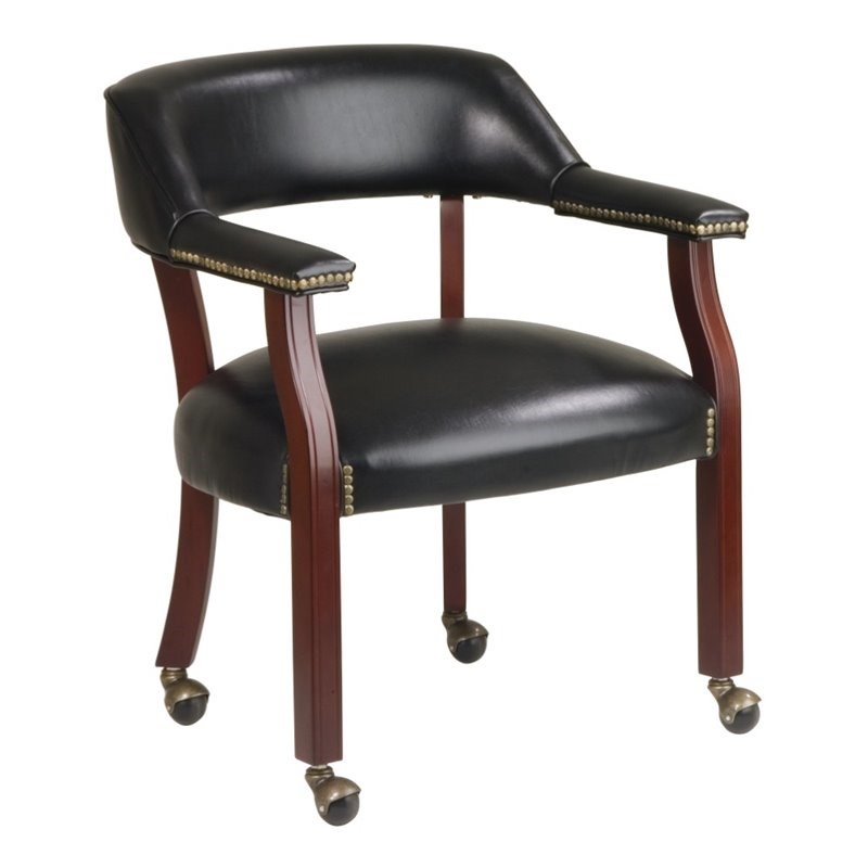 Traditional Guest Chair in Black Vinyl and Mahogany Legs