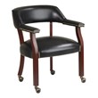 Traditional Guest Chair in Black Vinyl and Mahogany Legs