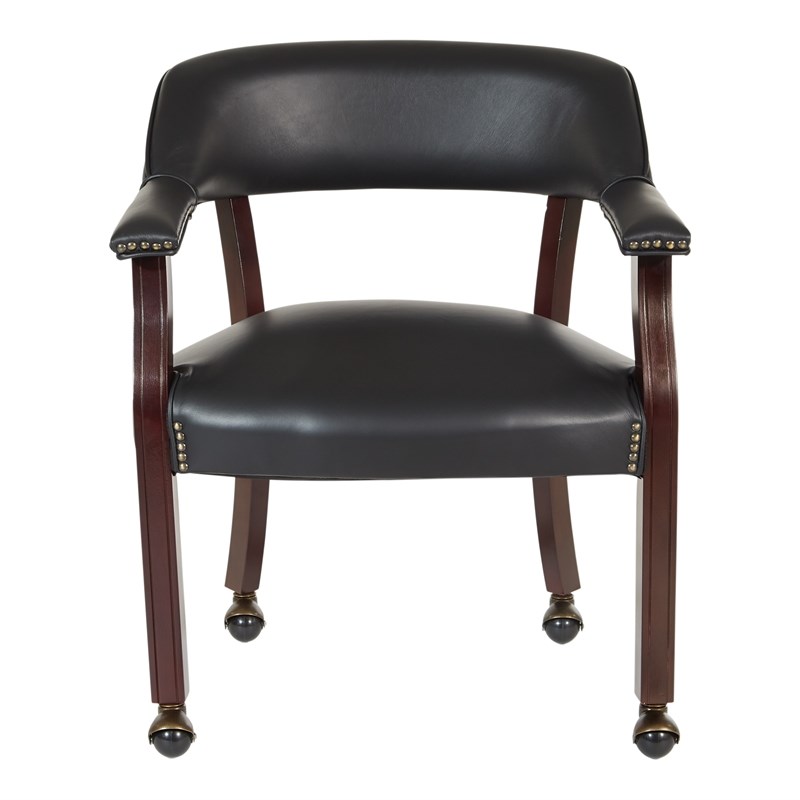 Traditional Guest Chair in Black Vinyl and Mahogany Legs
