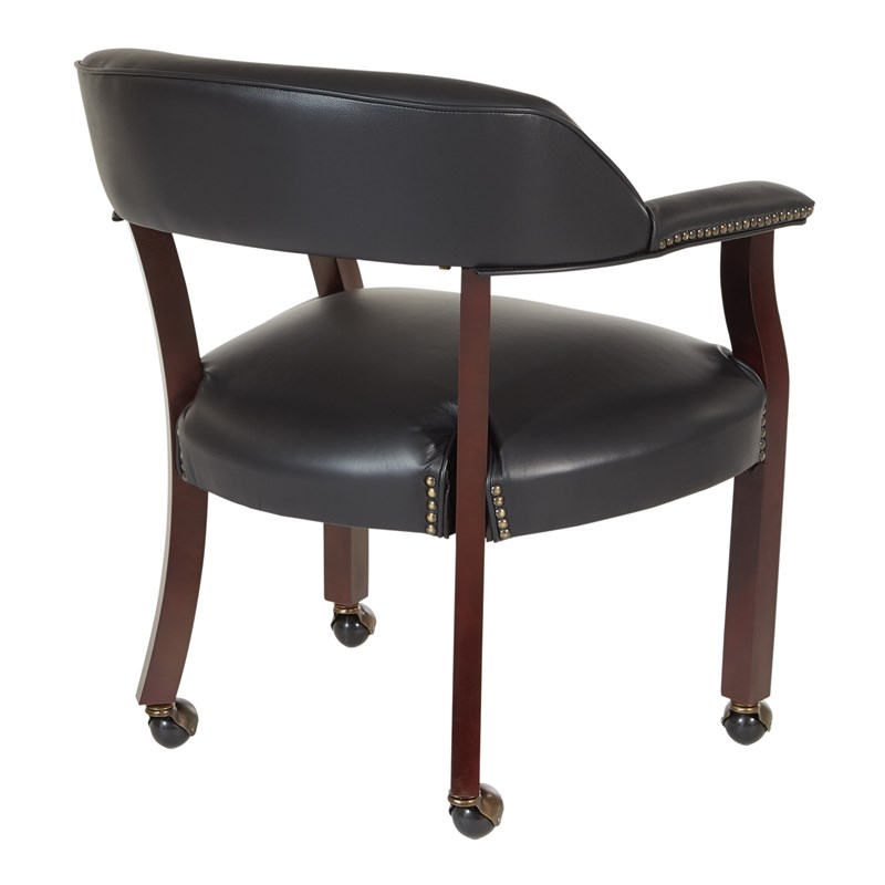 Traditional Guest Chair in Black Vinyl and Mahogany Legs