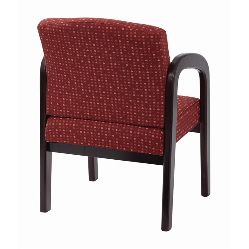 Fabric Mahogany Finish Wood Visitor Chair in Ruby Red Fabric