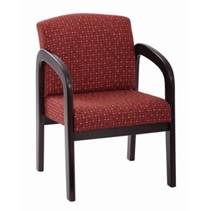 Fabric Mahogany Finish Wood Visitor Chair in Ruby Red Fabric