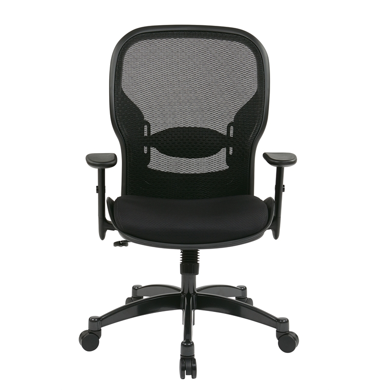 Adjustable Arms and Lumbar Support with Gunmetal Finish Base Managers Chair Office Star 2400E 2-to-1 Synchro Tilt Control Space Seating Breathable Mesh Black Back and Padded Eco Leather Seat