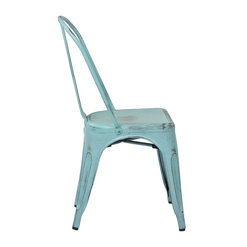 Bristow Armless Metal Chair in Antique Sky Blue Finish 4 Pack