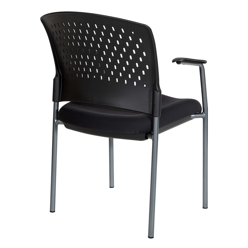 Titanium Finish Visitors Black Chair with Arms and Ventilated Plastic Back