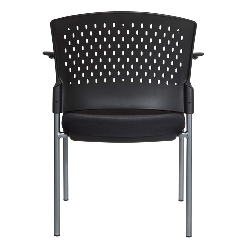 Titanium Finish Visitors Black Chair with Arms and Ventilated Plastic Back
