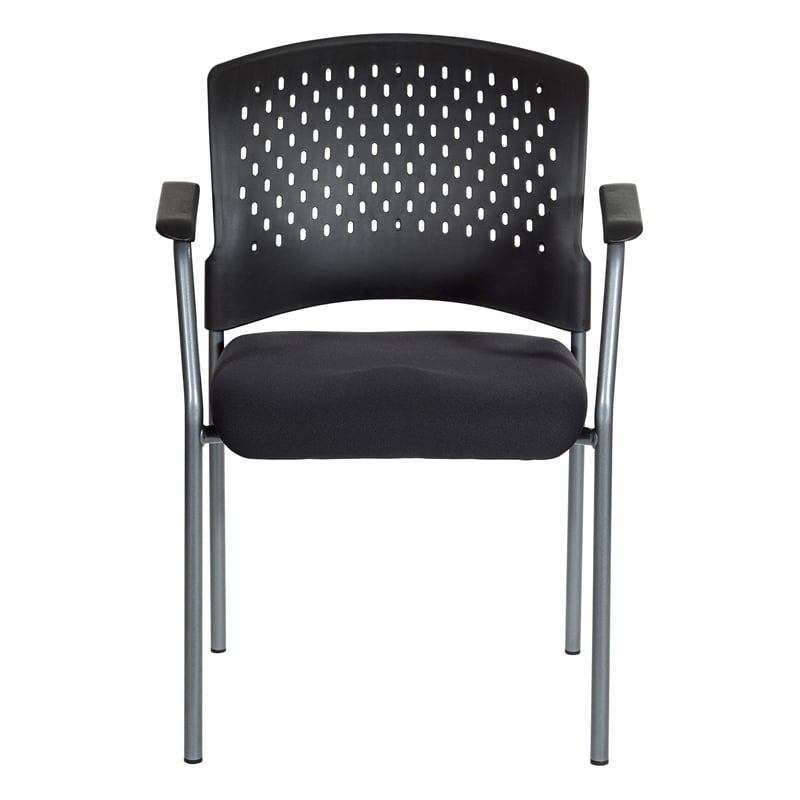 Titanium Finish Visitors Black Chair with Arms and Ventilated Plastic Back