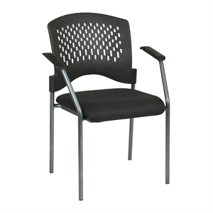 Titanium Finish Visitors Black Chair with Arms and Ventilated Plastic Back