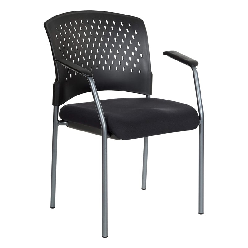 Titanium Finish Visitors Black Chair with Arms and Ventilated Plastic Back