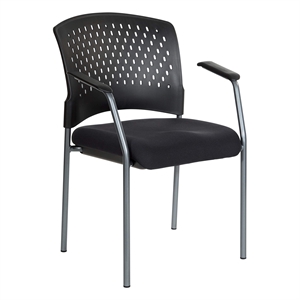 Titanium Finish Visitors Black Chair with Arms and Ventilated Plastic Back