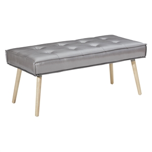 Amity Bench in Sizzle Pewter Fabric with Solid Wood Legs