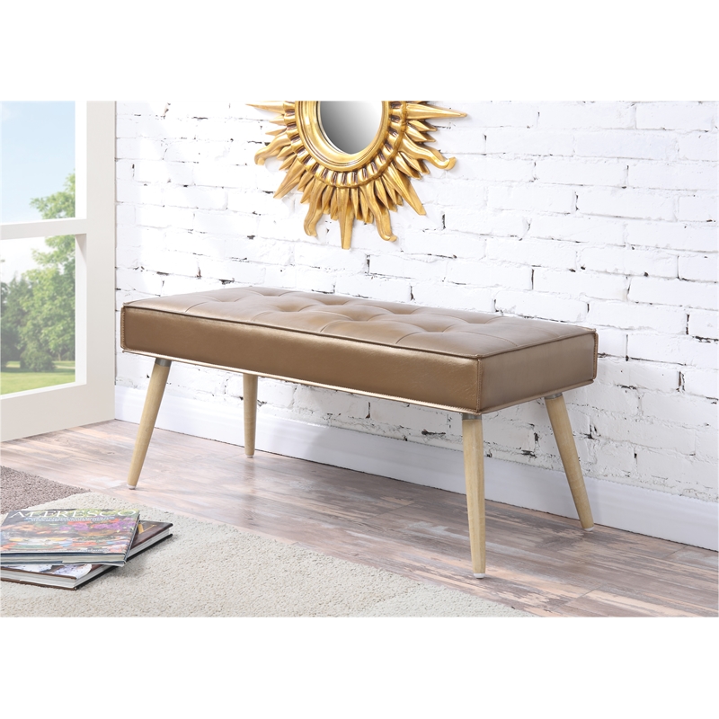 Amity Bench in Sizzle Copper Fabric with Solid Wood Legs