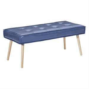 Amity Bench in Sizzle Azure Blue Fabric with Solid Wood Legs