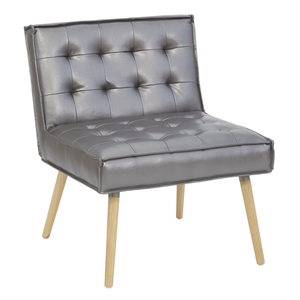 Amity Tufted Accent Chair in Sizzle Pewter Blue Fabric with Solid Wood Legs