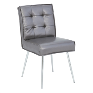 Amity Tuffed Dining Chair in Sizzle Pewter Fabric with Chrome Legs