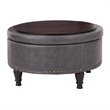 OSP Home Furnishings Augusta Round Storage Ottoman in Pewter Gray Bonded Leather