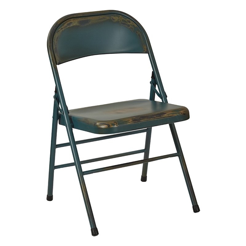 Bristow Steel Folding Chair in Antique Turquoise Green Distressed Finish 2 pack - BRW831A2-ATQ
