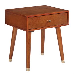 Cupertino Brown Side Table with Drawer in Light Walnut Brown Finish and K/D Legs