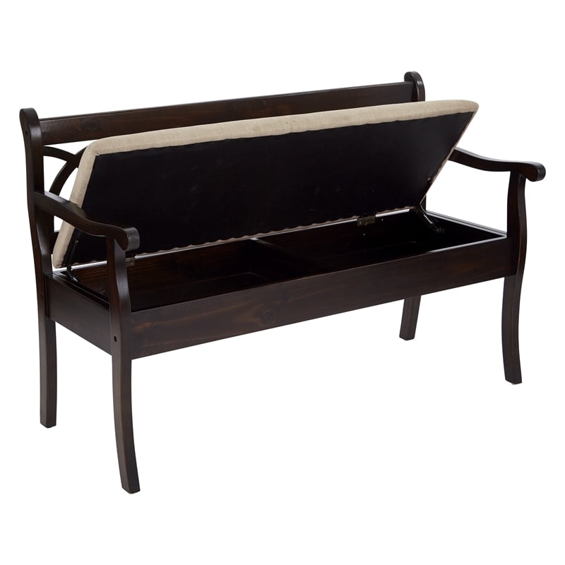 Coventry Storage Bench in Antique Black Frame and Beige Fabric Seat Cushion